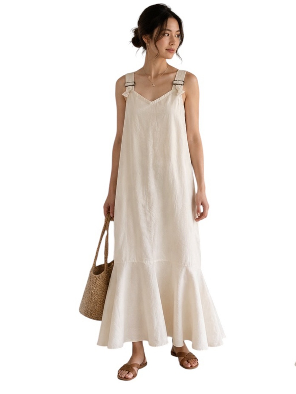 Japanese Linen Blend Mermaid Maxi Dress Coastal Minimalist